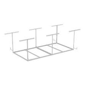 lot 17 image: FLEXIMOUNTS OHK Series 48 in. W x 96 in. D x 22-40 in. H White Ceiling Mounted Overhead Garage Storage Rack with Accessory Hooks  Customer Returns See Pictures
