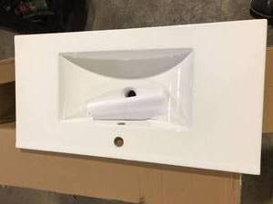 lot 25 image: 36 in. W x 18.1 in. D x 18.1 in. H  White Ceramic Top and Drain Faucet Set  Customer Returns See Pictures