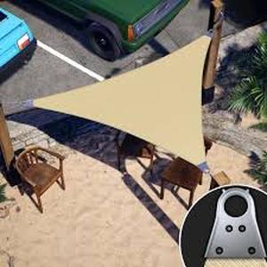 lot 30 image: COLOURTREE 16 ft. x 16 ft. 260 GSM Reinforced (Super Ring) Beige Triangle Sun Shade Sail Screen Canopy, Patio and Pergola Cover  Customer Returns See Pictures