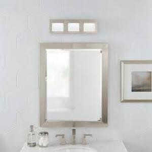 lot 39 image: Home Decorators Collection Alberson Collection 3-Light Brushed Nickel LED Vanity Light with Frosted Acrylic Shade    Customer Returns See Pictures