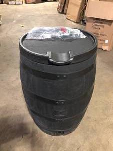 lot 2 image: RTS Home Accents 55 Gal. Premium Flat Back Eco Rain Barrel with Removable Lid, Black Color Customer Returns See Pictures