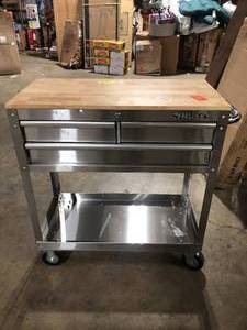 lot 5 image: Husky Tool Storage 36 in. W Stainless Steel Utility Cart  Locked No  Keys Customer Returns See Pictures