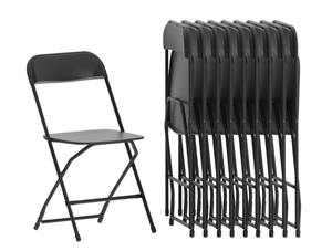 lot 83 image: 10PCS Emma  Oliver Black Stackable Folding Plastic Chairs - 650 LB Weight Capacity