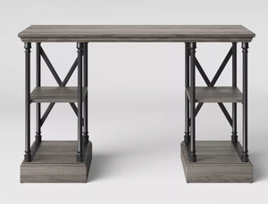 lot 92 image: Conway Wood Writing Desk with Storage Gray - Threshold