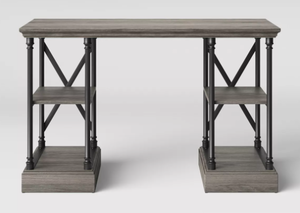 lot 93 image: Conway Wood Writing Desk with Storage Gray - Threshold