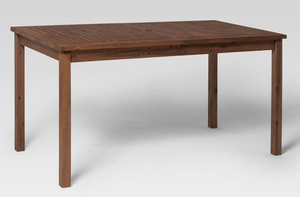 lot 98 image: Walker Edison Furniture Dark Brown Rectangle Acacia Wood Outdoor Dining Table