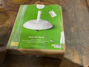 lot 201 image: Kate Spade Umbrella Stand White Finish lockable Swivel Casters for Mobility