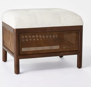 lot 52 image: Woodspring Cane Base Ottoman Dark WalnutCream - Threshold designed with Studio McGee