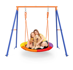 lot 203 image: GIKPAL Swing Sets for Outside 440lbs Swing Set for 2-3 Kids Outdoor with Heavy-Duty Metal Frame & Adjustable Ropes Round Swing, Rainbow