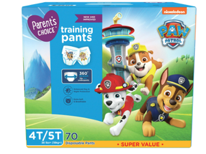 lot 302 image: LOT OF 2 Parents Choice Paw Patrol Training Pants for Boys, 4T5T, 70 Count AND 5T6T 56 Count