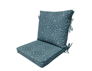 lot 308 image: Better Homes & Gardens 20 x 20 Premium Blue and Green Medallion Outdoor Dining Chair Cushion