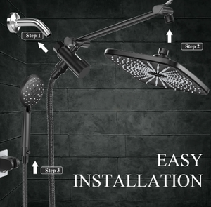 lot 313 image: Ophanie 12 Inch High Pressure Rain Shower Head Combo with Adjustable Extension Arm - Wide Rainfall & 5 Spray Handheld Showerhead - Dual Anti-Clog Nozzles for Ultimate Shower Experience, Black