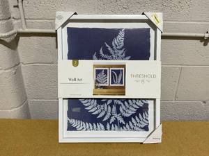 lot 149 image: Fern Plants Framed Prints, White Leafs Tropical Plants,Blue Naval Set of 2