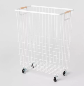 lot 137 image: Wire Rolling Laundry Hamper - Brightroom White Iron Clothes Hamper with Locking Wheels, Open-Top, No Assembly Required