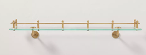 lot 139 image: 24 Decorative Glass Wall Shelf with Brass Rail - Hearth & Hand with Magnolia No Assembly, Wall-Mounted
