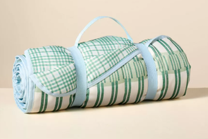 lot 142 image: 70x70 Reversible Plaid Picnic Blanket GreenBlueCream - Hearth & Hand with Magnolia