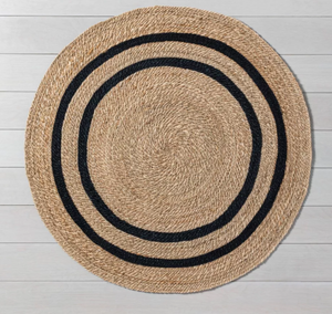 lot 144 image: Round 5 Double Stripe Braided Jute Area Rug CharcoalTan - Hearth & Hand with Magnolia Indoor Farmhouse Style, Machine Made