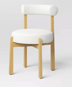 lot 148 image: Sculptural Upholstered and Wood Dining Chair Cream Boucle - Threshold