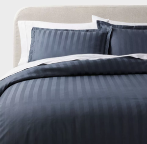 lot 369 image: 3pc Luxe Striped Damask Duvet Cover and Sham Set - Threshold  FullQueen