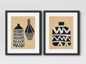lot 372 image: (Set of 2) 16 x 20 Vase Set I and II Framed Decorative Wall Art Set with Mat - Threshold Modern Bohemian Style