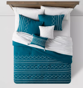 lot 373 image: 5pc Diamond Stitch Comforter Bedding Set Dark Teal Blue - Threshold  FullQueen