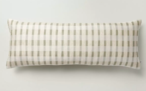 lot 374 image: LOT OF 3 14x36 Layered Stripe Lumbar Bed Pillow Sage GreenCreamNatural - Hearth & Hand with Magnolia Cotton-Linen Blend, Indoor Use