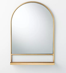 lot 379 image: Arched 18x26 Metal Frame Wall Mirror with Shelf Brass Finish - Hearth & Hand with Magnolia