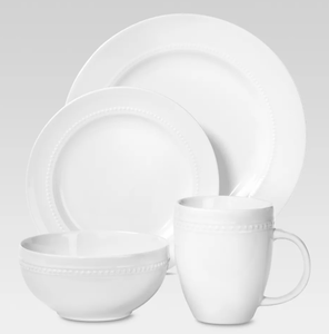 lot 391 image: 16pc Porcelain Beaded Rim Dinnerware Set White - Threshold