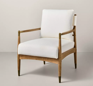 Boucle Upholstered Accent Arm Chair with Brass Details - Natural/Aged Oak - Hearth & Hand with Magnolia