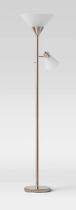 lot 32 image: Threshold Mother Daughter Torchiere Floor Lamp Glass Shade Rotary Dimmer Silver