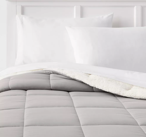 lot 198 image: Faux Shearling Washed Microfiber Reversible Comforter - Room Essentials, Size TwinXL Twin, Grey