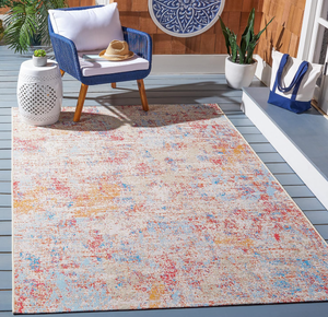 lot 266 image: SAFAVIEH Summer Collection 8 x 105 Ivory  Light Blue SMR451A Boho Indoor-Outdoor Non-Shedding Easy-Cleaning