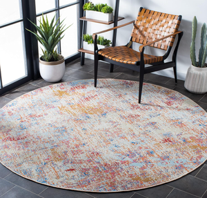 lot 267 image: SAFAVIEH Summer Collection 67 Round Ivory  Light Blue SMR451A Boho Indoor Outdoor Non-Shedding Easy Cleaning