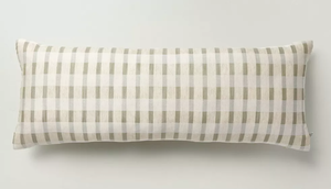 lot 277 image: LOT OF 3 14x36 Layered Stripe Lumbar Bed Pillow Sage GreenCreamNatural - Hearth & Hand with Magnolia Cotton-Linen Blend, Indoor Use