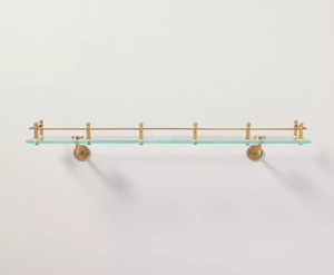 lot 286 image: LOT OF 2 24 Decorative Glass Wall Shelf with Brass Rail - Hearth & Hand with Magnolia