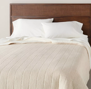 lot 396 image: Textured Grid Coverlet Beige - Hearth & Hand with Magnolia, King Size