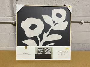 lot 121 image: 24 x 24 Black Floral Framed Wall Canvases Threshold