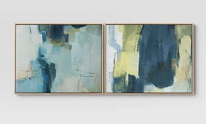 lot 239 image: 2PCS  16 x 20 Abstract Pair Framed Wall Canvases - Threshold