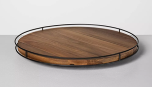 lot 480 image: Wooden Lazy Susan with Metal Trim BrownBlack - Hearth & Hand with Magnolia