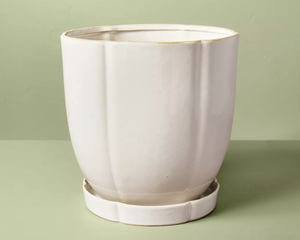 lot 485 image: Stoneware IndoorOutdoor Planter Pot with Saucer Cream - Hearth & Hand with Magnolia