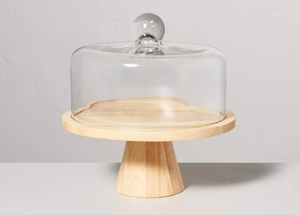lot 486 image: 11.5 Wooden Cake Stand with Glass Cloche - Hearth & Hand with Magnolia