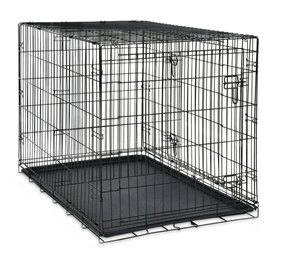 lot 492 image: Vibrant Life Double Door Metal Wire Dog Crate, Leak-Proof Pan & Divider for Dogs Up to 90 lbs