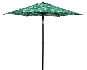 lot 496 image: Mainstays Outdoor 9 Foot Palm Print Round Push-up and Tilt Market Patio Umbrella