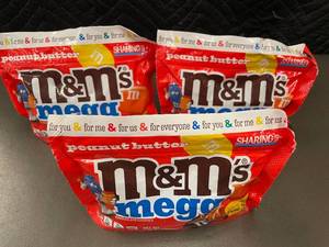lot 10 image: Set of 3 Bags of M&Ms Peanut Butter Mega Chocolate Candies, 8.6 oz Each
