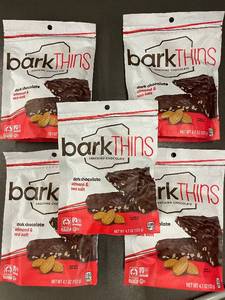 lot 41 image: Set of 5 Bark Thins Dark Chocolate Almond & Sea Salt 4.7 oz Bags