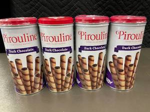 lot 44 image: 4 Cans of Pirouline Dark Chocolate Creme Filled Wafers