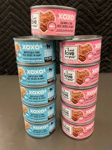 lot 76 image: Set of 9 Cans of XOXOS Cat Food - Salmon & Tuna and Whitefish & Tuna Pat