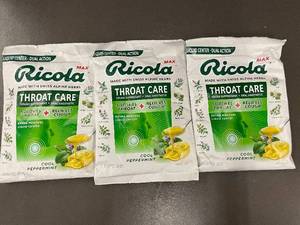 lot 80 image: Set of 3 Ricola Max Throat Care Cool Peppermint 45 Wrapped Drops