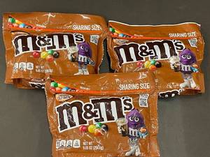 lot 92 image: Set of 3 Sharing Size Bags of M&Ms Caramel Cold Brew Chocolate Candies, 9.05 oz Each