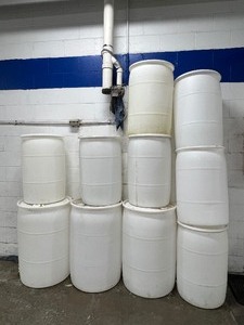 lot 17 image: 10 Empty Barrels. Three 55 Gallon Barrels, Seven 30 Gallon Drums,